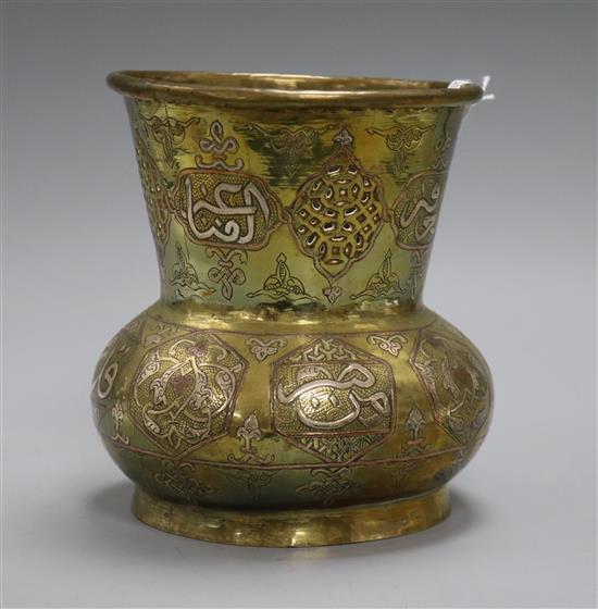 A Cairo ware brass vase, H 16cm